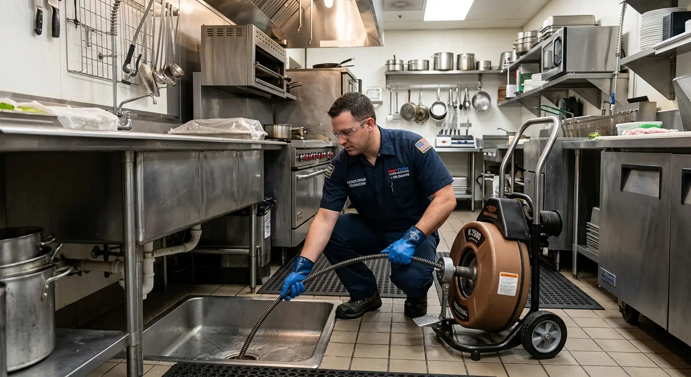 Commercial drain cleaning service in a restaurant kitchen in Frenchtown