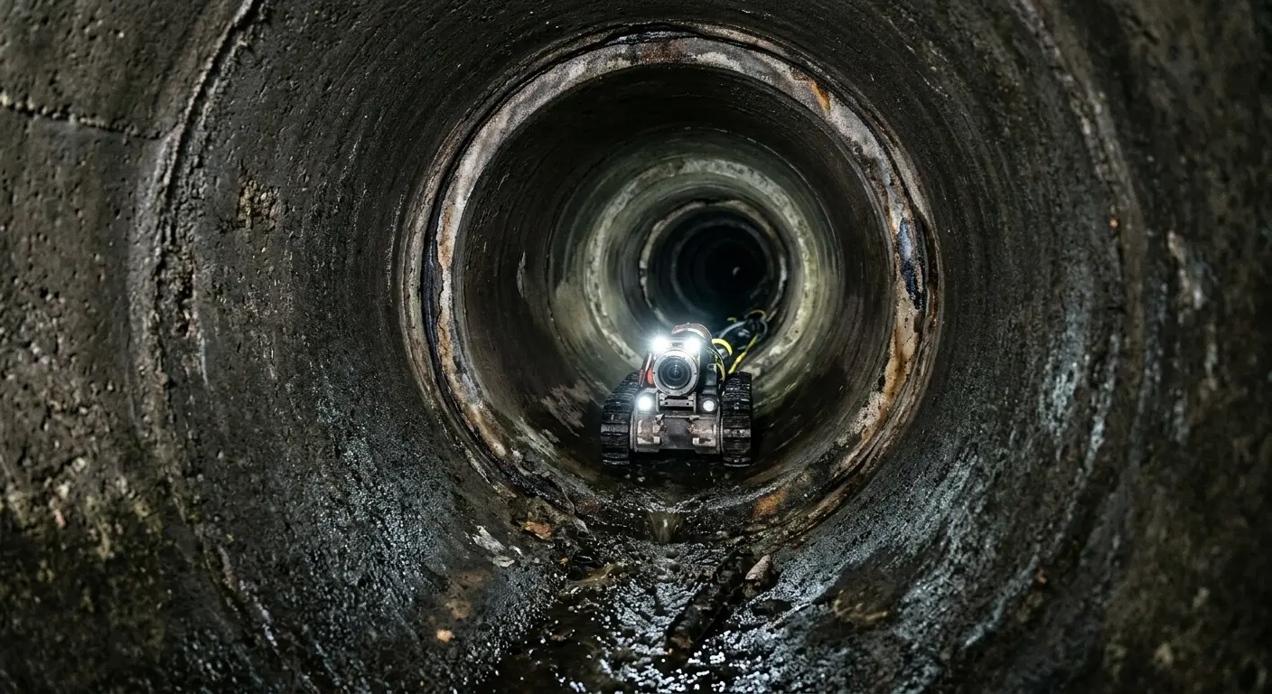 Robotic sewer camera inspecting pipe interior for Drain Snake Service in Frenchtown